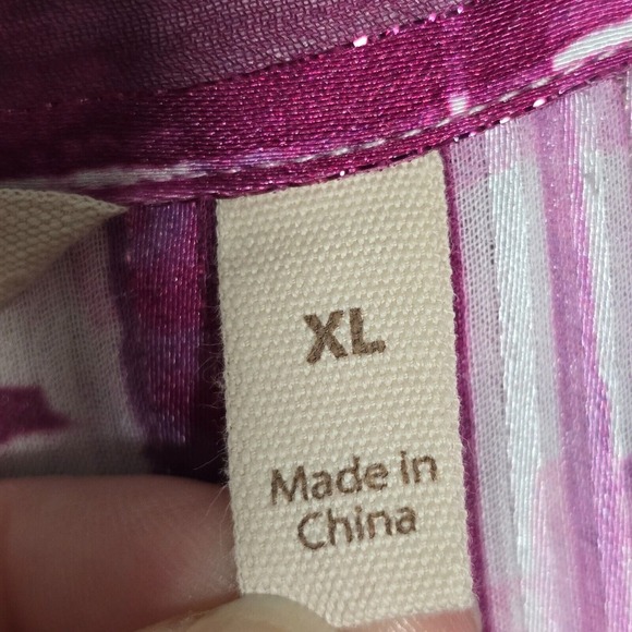 Soft Surroundings Shirt Womens XL Pink‎ White Button Up Long Sleeve Artsy Sheer - Picture 6 of 14